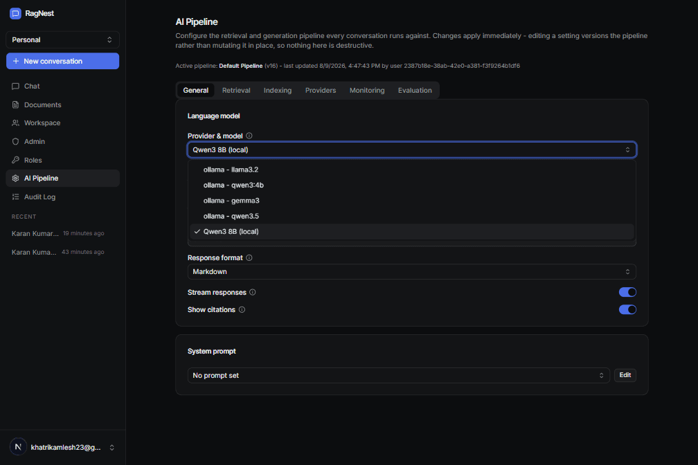 RagNest: Multi-Tenant RAG, Versioned Pipeline Registry — image 3